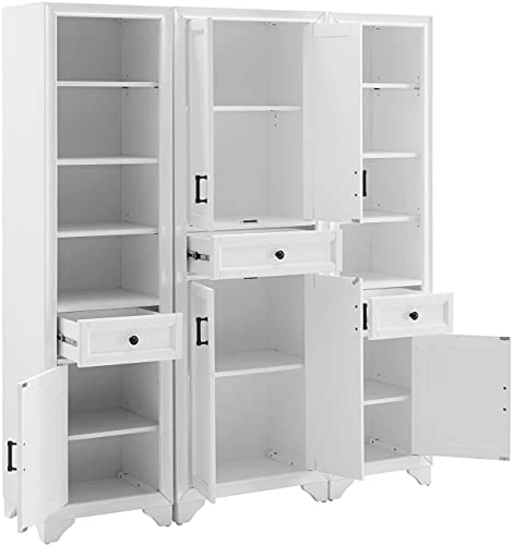 Crosley Furniture KF33006WH Tara 3-Piece Pantry Set With Pantry And 2 Linen Cabinets, Distressed White 3 Crosley Furniture KF33006WH Tara 3-Piece Pantry Set With Pantry And 2 Linen Cabinets, Distressed White - Image 3