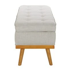 OSP Home Furnishings Katheryn Storage Bench With Tufted Seat And Wood Finish Legs, Grey Fabric -Safavieh Furniture 31W0jtU9jbL