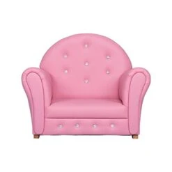 Kinsuite Children’s Sofa Rocking Chair, Cute PU Soft Leather Sofa, Crystal Embedded In The Sofa, High-Back Armrests, Suitable For Girls Kids Litter Princesses And Babies, Pink