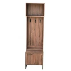 UKN Entryway Hall Tree With Storage Loops Brown Solid Mid-Century Modern Transitional MDF Metal Bronze Finish Walnut