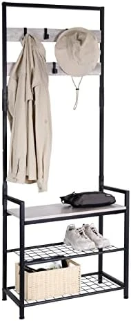 HOMEKOKO Coat Rack Shoe Bench, Hall Tree Entryway Storage Bench, Wood Look Accent Furniture With Metal Frame, 3-in-1 Design (Rustic Brown) 7 HOMEKOKO Coat Rack Shoe Bench, Hall Tree Entryway Storage Bench, Wood Look Accent Furniture With Metal Frame, 3-in-1 Design (Rustic Brown) - Image 7