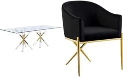 Meridian Furniture Mercury Collection Modern | Contemporary Tempered Glass Top Dining Table With Acrylic And Gold Durable Metal Base, Rectangular -Safavieh Furniture 31XQMA0fY3L. AC