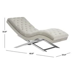 Safavieh Home Collection Monroe Grey Velvet And Chrome Chaise With Headrest Pillow