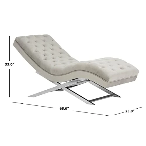 Safavieh Home Collection Monroe Grey Velvet And Chrome Chaise With Headrest Pillow 1 Safavieh Home Collection Monroe Grey Velvet And Chrome Chaise With Headrest Pillow