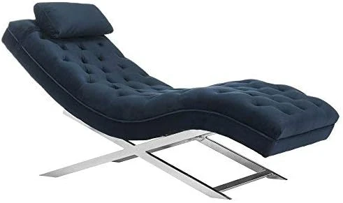 Safavieh Home Collection Monroe Grey Velvet And Chrome Chaise With Headrest Pillow 5 Safavieh Home Collection Monroe Grey Velvet And Chrome Chaise With Headrest Pillow - Image 5