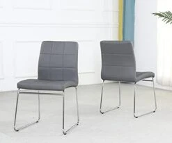 SICOTAS Modern Dining Chairs Set Of 2,Dining Room Chairs With Faux Leather Padded Seat Back In Checkered Pattern And Sled Chrome Legs, Kitchen Side Chairs For Dining Room,Kitchen, Living Room,Gray