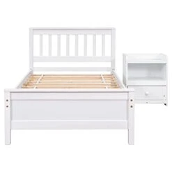 Twin Bed Frame With A Nightstand Wood Platform Bed With Headboard For Boys, Girls, Kids, Teens, No Box Spring Needed, White -Safavieh Furniture 31ZNCvyuHEL