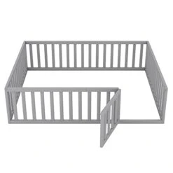JUOFONE Queen Size Floor Bed Frame For Kids, Wood Montessori Floor Beds With Fence Rail For Boys Girls,(Gray,Twin Bed) -Safavieh Furniture 31ZPGWROAHL