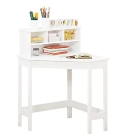 UTEX Corner Desk With Storage And Hutch For Small Space, Kids Corner Desk With Reversible Hutch For Girls Boys, Study Computer Desk Workstation & Writing Table For Home School Use, White