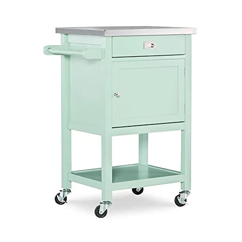 Riverbay Furniture Stainless Steel Top Pine Wood Rolling Storage Microwave Table Kitchen Island Cart On Wheels With One Drawer And One Shelf In Light Green 3 Riverbay Furniture Stainless Steel Top Pine Wood Rolling Storage Microwave Table Kitchen Island Cart On Wheels With One Drawer And One Shelf In Light Green - Image 3