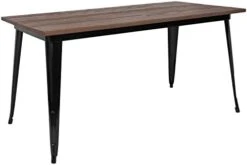 Flash Furniture Kenneth 30.25" X 60" Rectangular Black Metal Indoor Table With Walnut Rustic Wood Top -Safavieh Furniture 31b08 X56 L. AC