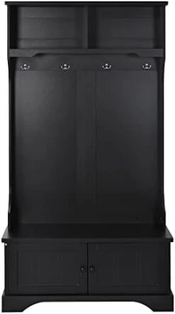 Gosuna Hall Tree Storage Bench 3-in-1 Entryway Coat Rack With 4 Double Hooks Wood Entryway Bench With Storage (White) -Safavieh Furniture 31bRY8rOMNL. AC