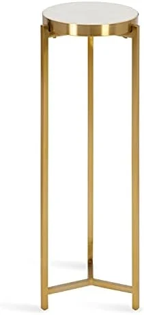 Kate And Laurel Aguilar Modern Drink Table, 8 X 8 X 23, Brass With Clear Glass, Detailed Glass Accent Table For Small Spaces 5 Kate And Laurel Aguilar Modern Drink Table, 8 X 8 X 23, Brass With Clear Glass, Detailed Glass Accent Table For Small Spaces - Image 5