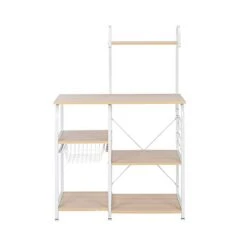 Tesmula Light Beige Kitchen Baker's Rack Utility Storage Shelf 35.5" Microwave Stand 4-Tier 3-Tier Shelf For Organizer Workstation With 10 Hooks For Household -Safavieh Furniture 31cXX3DpICL 1