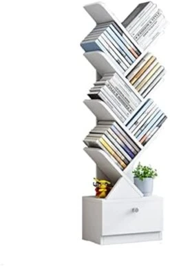 PAKMEZ Tree Shelf, Tree Shape Bookcase Shelf Standing Shelving Unit With Drawer Simple And Modern Multifunctional Floor Stand For Living Room Bedroom (Color : White, Size : 6 Floors) -Safavieh Furniture 31cYbmt3zjL. AC