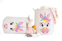 KAZULO Unicorn Hamper Set, Large Round Unicorn Laundry Basket, Kids Laundry Basket Set, Kids Hamper, Toy Storage, 2 Bin (Watermelon Unicorn Bundle) -Safavieh Furniture 31cqdq6lnIL