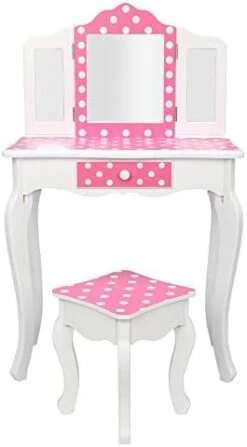 Kcelarec Kids Vanity Table,Vanity Set With Mirror,Makeup Dressing Table With Drawer,Wooden Princess Makeup Table With Stool,Blue Stripe -Safavieh Furniture 31dCmQYYK2L. AC