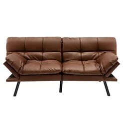 YTYZC Convertible Futon Sofa Bed Memory Foam Couch Sleeper W/Adjustable Armrest Brown