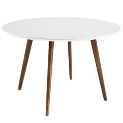 Modway Platter 47" Mid-Century Modern Round Kitchen And Dining Table In White
