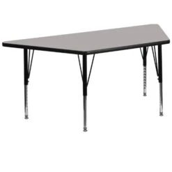 Flash Furniture 29''W X 57''L Trapezoid Grey HP Laminate Activity Table - Height Adjustable Short Legs