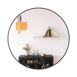 LFT HUIMEI2Y Wall Circle Mirror Large Round 28Inch Black Metal Frame Wall Mounted Circle Mirror For Bathroom, Living Room, Dining Room, Make Up Vanity Mirror, Entryway Mirror