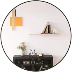 LFT HUIMEI2Y Wall Circle Mirror Large Round 28Inch Black Metal Frame Wall Mounted Circle Mirror For Bathroom, Living Room, Dining Room, Make Up Vanity Mirror, Entryway Mirror -Safavieh Furniture 31du9HfU9KL. AC
