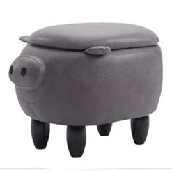 Animal Footstool Pig Shape Storage Ottoman, Wood Low Stool Shoe Stool For Bedroom,Living Room Or Entryway,Gift For Kids (Color : Grey, Size : 33 * 49 * 35cm)