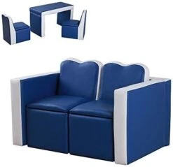 Qaba Kids Sofa Set 2-in-1 Multi-Functional Toddler Table Chair Set 2 Seat Couch Storage Box Soft Sturdy Pink -Safavieh Furniture 31e0HsslHRL. AC