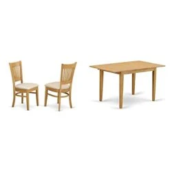 East West Furniture VAC-Oak-C Dining Chairs, Upholstered Seat & Modern NFT T Dining Room Table Rectangular Tabletop And 53.5 X 31.5 X 29-Oak Finish