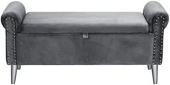 Doublewin 47-inch Long Storage Bench Bedroom End Of Bed Storage Ottoman Bench Velvet Tufted Upholstered Rolled Arm Window Bench With Storage Nailhead Entryway Bench For Living Room Bedroom,Grey -Safavieh Furniture 31eUPt8MasL. AC