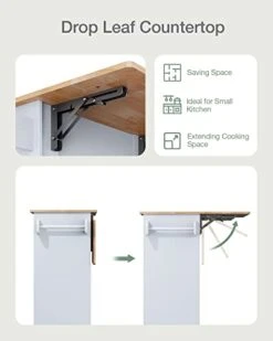 Qsun Kitchen Island On Wheels Kitchen Cart With Rubber Wood Top, Mobile Kitchen Island With Double Storage Cabinet And Drawers, Island Table For Kitchen (White) -Safavieh Furniture 31eyM2ZVngL
