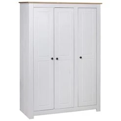 3-Door Wardrobe White 46.5"x19.7"x67.5" Pine Panama Range