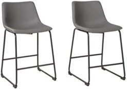 Signature Design By Ashley Centiar 24" Counter Height Modern Bucket Barstool Set Of 2,Faux Leather, Brown -Safavieh Furniture 31fi1wiXq9L. AC