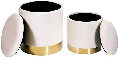 DEERUN Round Velvet Storage Ottoman Foot Rest Stool/Upholstered Footstool With Gold Plating Base,Pack Of 2 (Black) 7 DEERUN Round Velvet Storage Ottoman Foot Rest Stool/Upholstered Footstool With Gold Plating Base,Pack Of 2 (Black) - Image 7