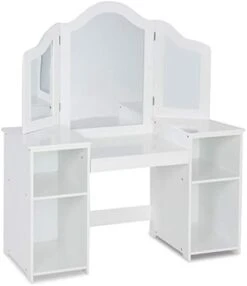 Nightcore, White Kids Vanity 4 Storage Shelves, 2 Folding Mirrors, 2-in-1 Makeup Dressing Table For Baby Girls (Pink) -Safavieh Furniture 31fx90sRmWL. AC