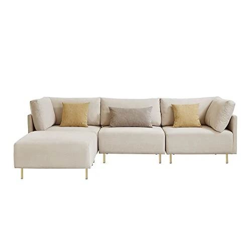 Familymill 108'' Linen L-Shaped Sectional Sofa With Removable Ottoman And 3 Pillows 1 Familymill 108'' Linen L-Shaped Sectional Sofa With Removable Ottoman And 3 Pillows