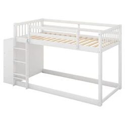 Harper & Bright Designs Twin Over Twin Bunk Bed Frame With Attached Cabinet And Shelves Storage For Kids,White -Safavieh Furniture 31gGFivLICL