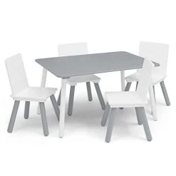 Delta Children Kids Table And Chair Set (4 Chairs Included) - Ideal For Arts & Crafts, Snack Time, Homeschooling, Homework & More, Grey/White