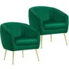 Yaheetech Accent Chair, Modern And Cozy Barrel Chair With Gold Metal Legs, Tufted Accent Armchair For Living Room/Bedroom/Office/Guest Room Green, Set Of 2