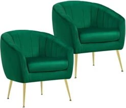 Yaheetech Accent Chair, Modern And Cozy Barrel Chair With Gold Metal Legs, Tufted Accent Armchair For Living Room/Bedroom/Office/Guest Room Green, Set Of 2 -Safavieh Furniture 31gmU6WxWHL. AC