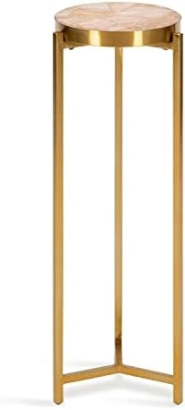 Kate And Laurel Aguilar Modern Drink Table, 8 X 8 X 23, Brass With Clear Glass, Detailed Glass Accent Table For Small Spaces 6 Kate And Laurel Aguilar Modern Drink Table, 8 X 8 X 23, Brass With Clear Glass, Detailed Glass Accent Table For Small Spaces - Image 6