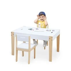 Fantasy Fields 3 Piece Way, White Play 2 Chairs Set With Storage And Convertible Chalkboard Table Top