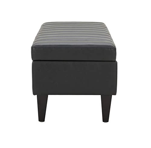 Amazon Brand – Rivet Channel-Tufted Velvet Storage Ottoman With Soft-Close Hinge, 45.3"W, Black 2 Amazon Brand – Rivet Channel-Tufted Velvet Storage Ottoman With Soft-Close Hinge, 45.3"W, Black - Image 2