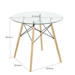 Round Table Glass Kitchen Dining Table Glass Dining Room Table Modern Style Round Leisure Coffee Table Office Coference Desk With Wood Legs For Kitchen Living Room (Round Table Glass) -Safavieh Furniture 31htdcIm4OL