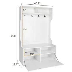 Karl Home 3-in-1 Hall Tree With Storage Bench, Freestanding Coat Rack Clothes Stand Flip Cover Shoe Rack With 4 Double Hooks 2 Top Compartment For Bedroom Hallway Livingroom 64.6" H Simple White -Safavieh Furniture 31isXsCiTEL