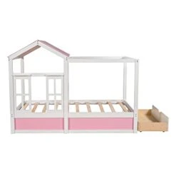 DEINPPA Twin Size House Bed With Drawer, House Platform Bed With Roof And Window, Cute Montessori Bed For Toddlers Kids Boys Girls -Safavieh Furniture 31jAmVfz4iL