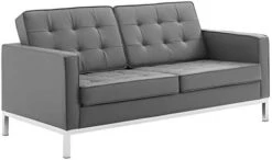 Modway Loft Tufted Button Faux Leather Upholstered Sofa In Silver Tan -Safavieh Furniture 31jNCD7oBTL. AC