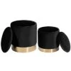 DEERUN Round Velvet Storage Ottoman Foot Rest Stool/Upholstered Footstool With Gold Plating Base,Pack Of 2 (Black)