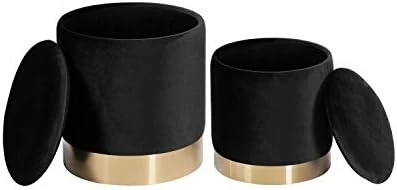 DEERUN Round Velvet Storage Ottoman Foot Rest Stool/Upholstered Footstool With Gold Plating Base,Pack Of 2 (Black) 8 DEERUN Round Velvet Storage Ottoman Foot Rest Stool/Upholstered Footstool With Gold Plating Base,Pack Of 2 (Black) - Image 8
