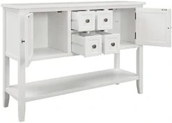 Merax Farmhouse Rustic Wood Buffet Dining Sideboard Storage Cabinet, Console Table With 4 Small Drawers, 2 Cabinet And Bottom Shelf, Antique Grey -Safavieh Furniture 31kNYPpSBL. AC